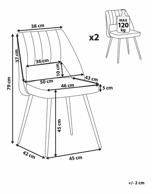 Set 2 kom. blagovaonskih stolica ASHLEY (svijetlo siva)