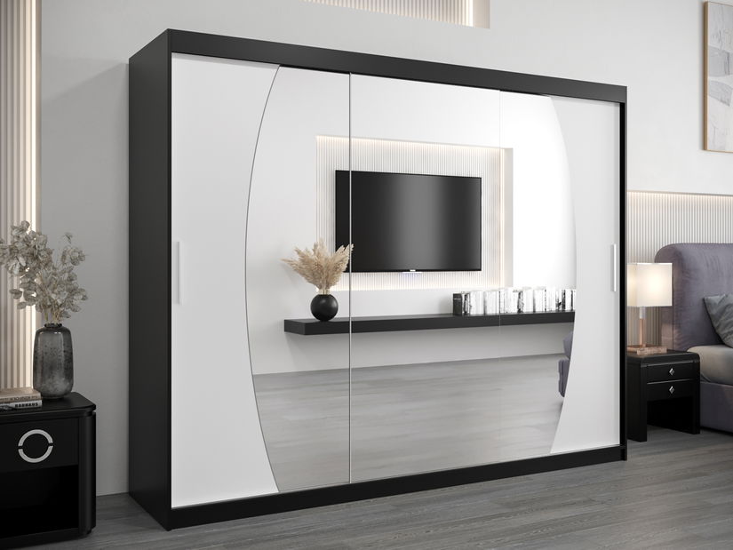 Ormar za garderobu 250 cm Eclipse (crna mat + bijela mat)