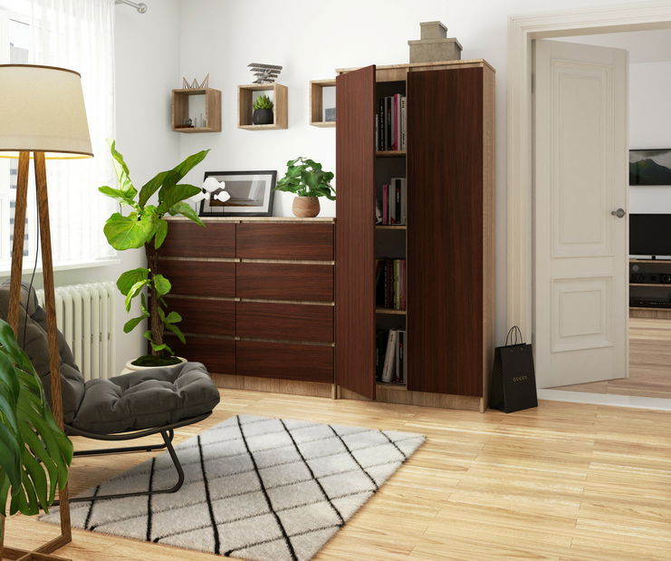 Policová skriňa Rainer II (dub sonoma + wenge)
