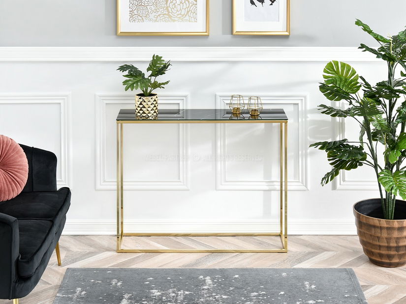 Konzolový stolík Bella Kons (čierna + zlatá)