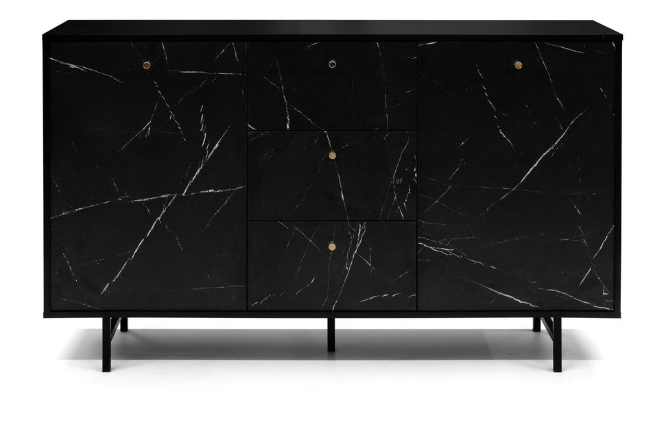 Komoda Verona K2D3SZ (čierna + čierny mramor)