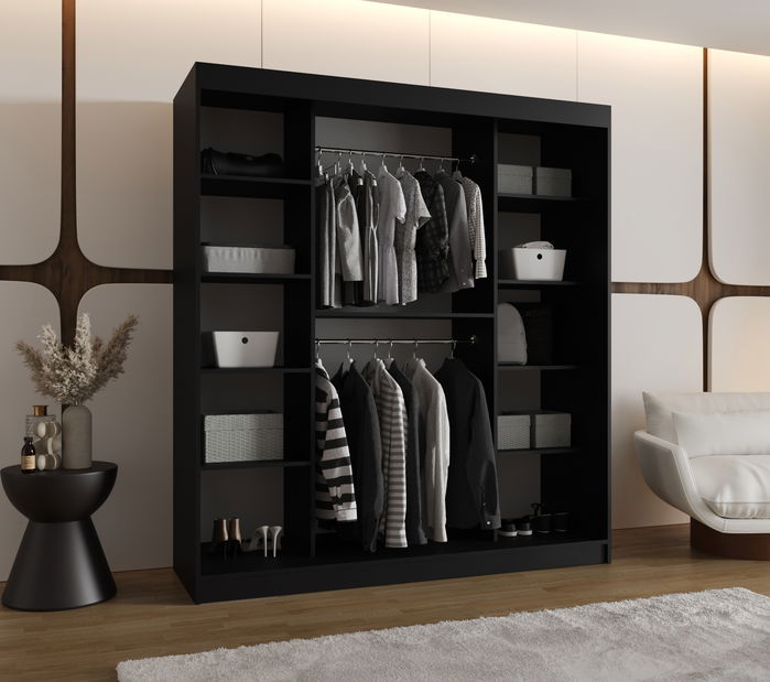 Ruhásszekrény 180 cm Boomer 2 (fekete) (világítással)