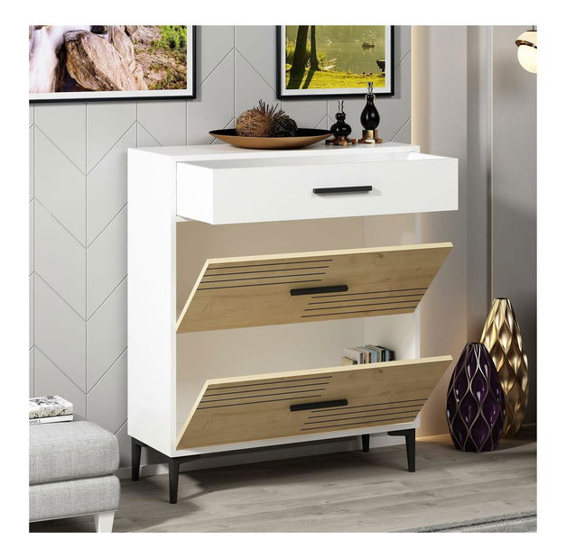 Konzolový stolík Kebose (biela + dub zafírový) 