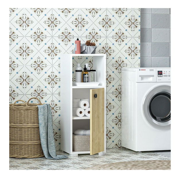 Kúpeľňová skrinka Satadu 1 (biela + dub zafírový) 