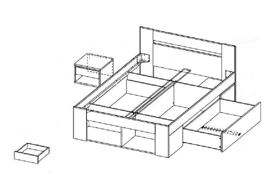 Manželská posteľ 160 cm Milo (so zásuvkami a noč. stolíkmi) MOB-4027