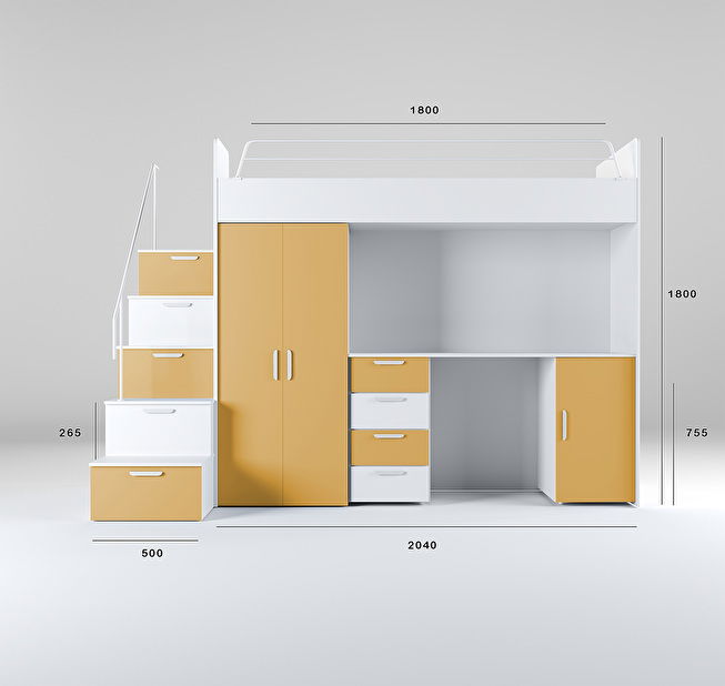 Pat pentru copii Ruby IV S (alb + kari galben) (cu somiere)