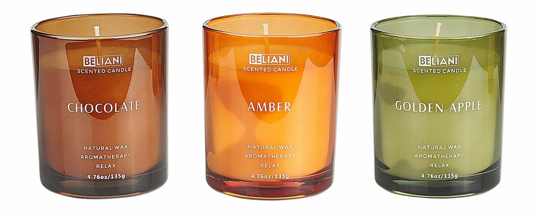 Set de 3 lumânări parfumate măr/chocolată/ambră Joyza (verde)