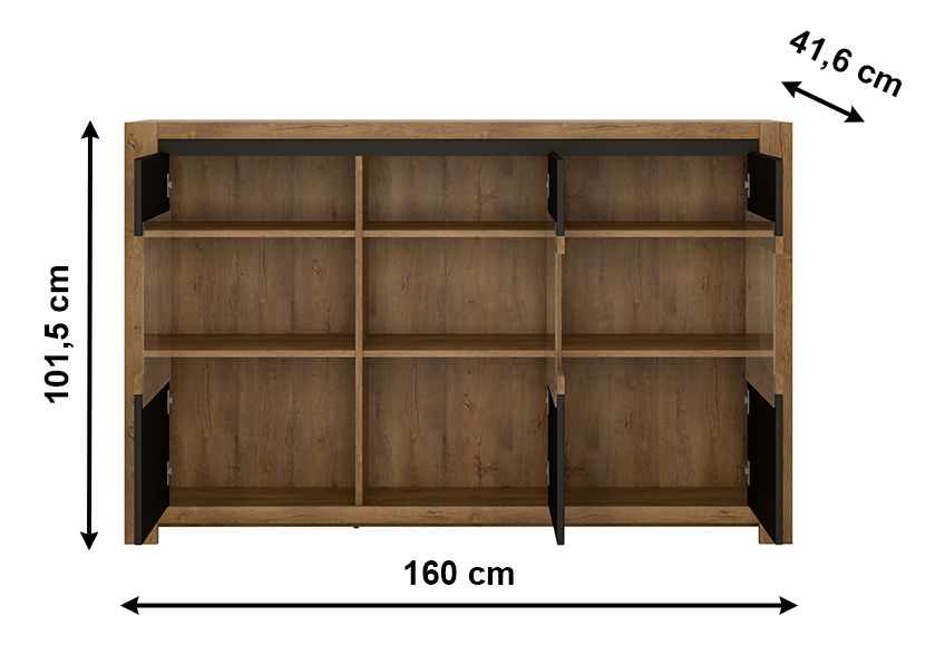 Vitrină Lacetta HAVV03 (stejar lefkas închis + negru)