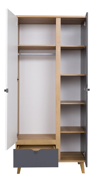 Dulap de haine Mimone SZ2D1SZ (Stejar auriu + Alb mat + grafit)