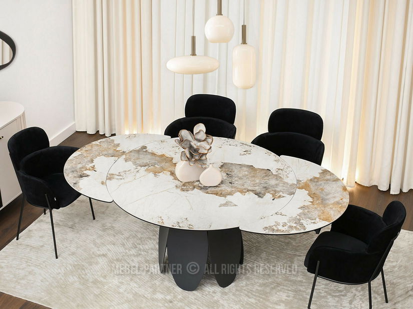 Masă sufragerie Facilidades (marmură + negru)