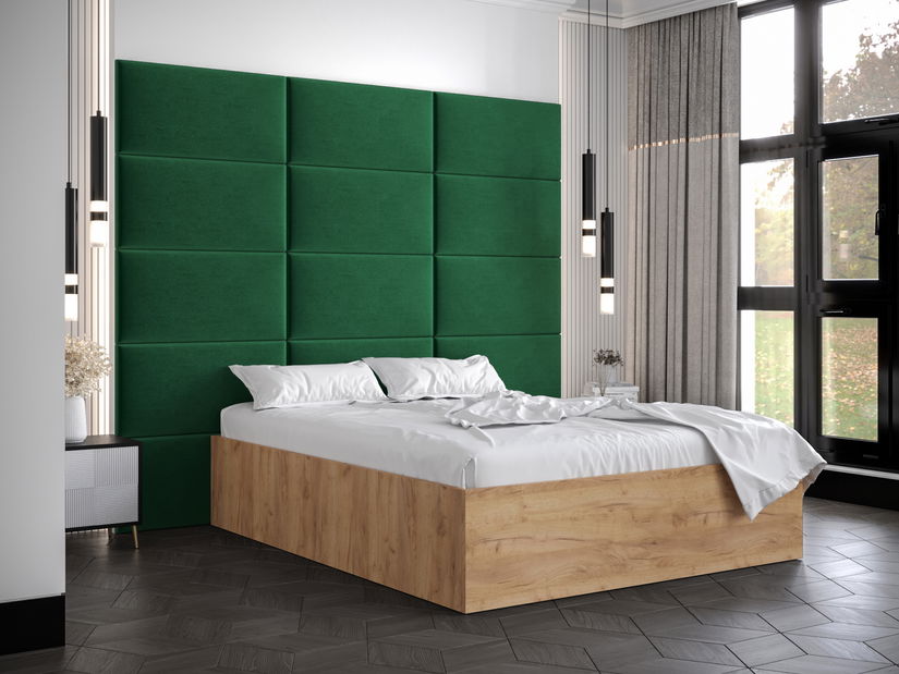 Franciaágy kárpitozott fejtámlával 160 cm Brittany 1 (arany craft tölgy + zöld) (ágyráccsal)