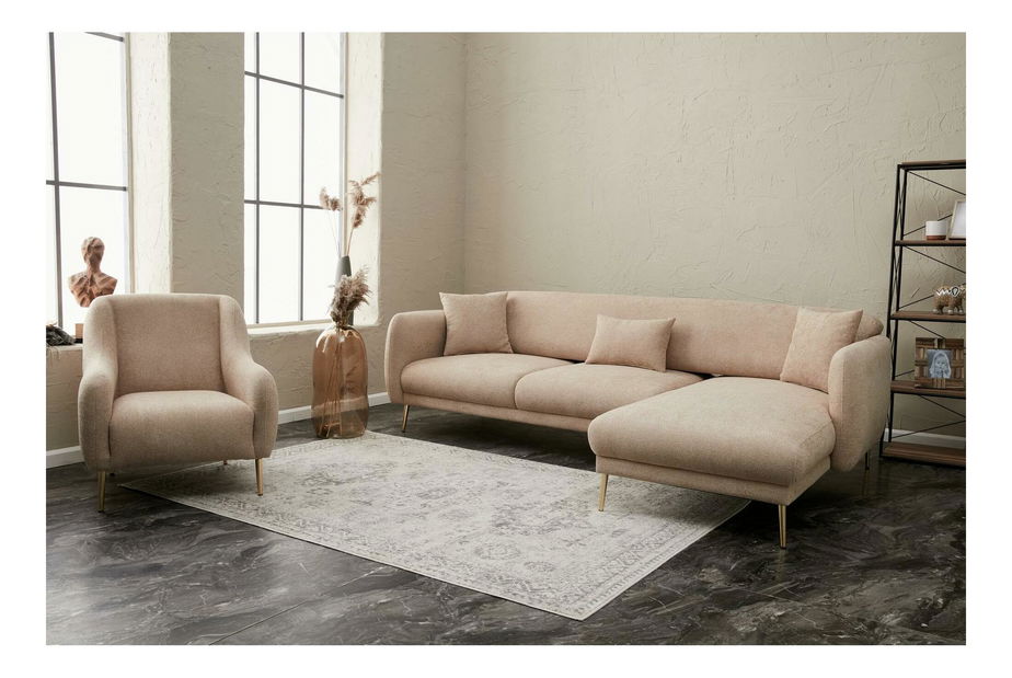 Kutna garnitura Simeon (D) (bež + zlatna)