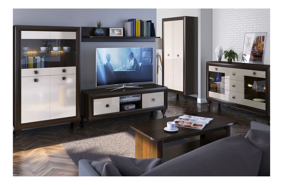 Komoda PEONY (dub sonoma čokoládový + béžový lesk)