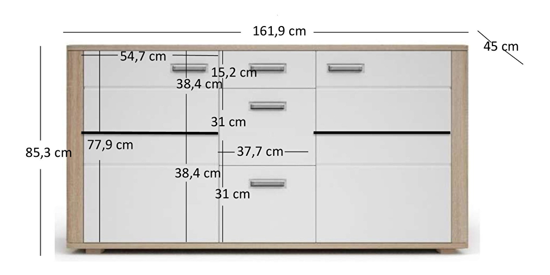 Komód Dallas 2D3S (canyon tölgy + fényes fehér)