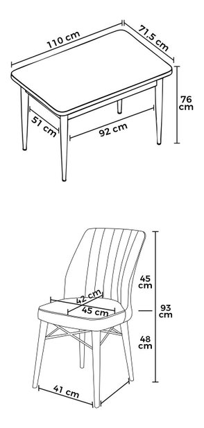 Set dining Arpo L (negru + marmură fumurie) (pentru 4 persoane)