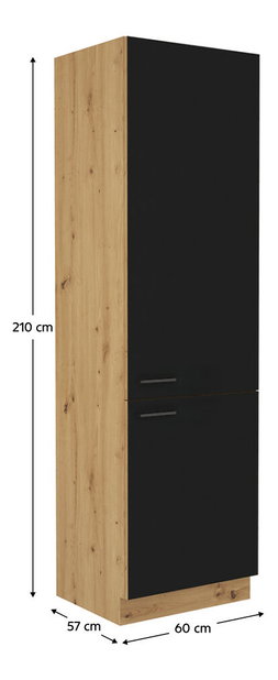 Dulap de bucătărie pentru alimente Meriel 60 DK 210 2F (negru + stejar artisan)