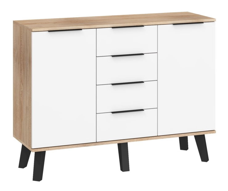 Comodă Shela SVN-02 (Stejar sonoma deschis + Alb lucios)