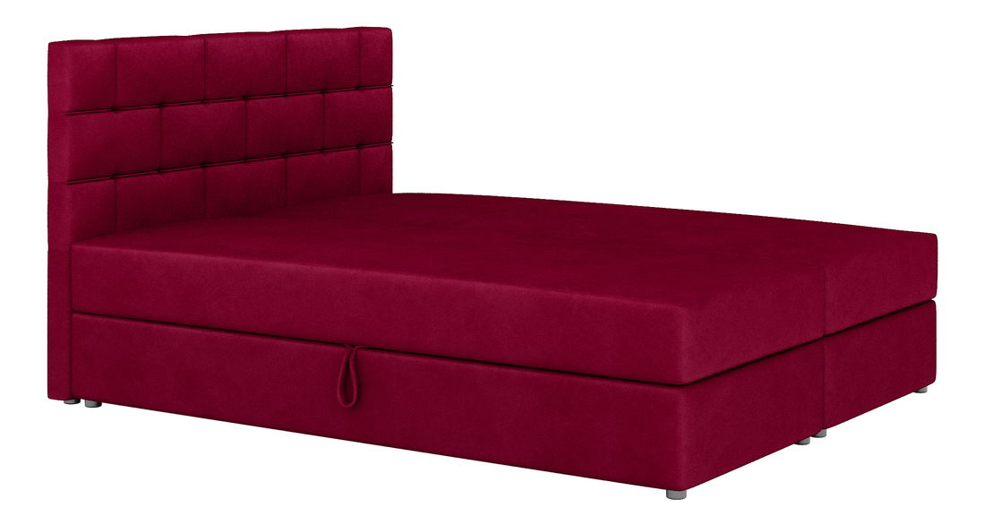 Pat matrimonial Boxspring 160x200 cm Waller Comfort (bordo) (cu somieră și saltea)