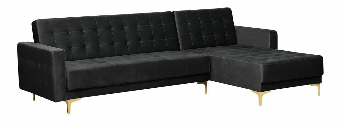 Rohová sedacia súprava s taburetkou Aberde (zamatová čierna) (L)