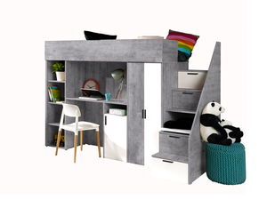 Pat pentru copii combinat 90 cm Kesa 14 (beton + alb mat)