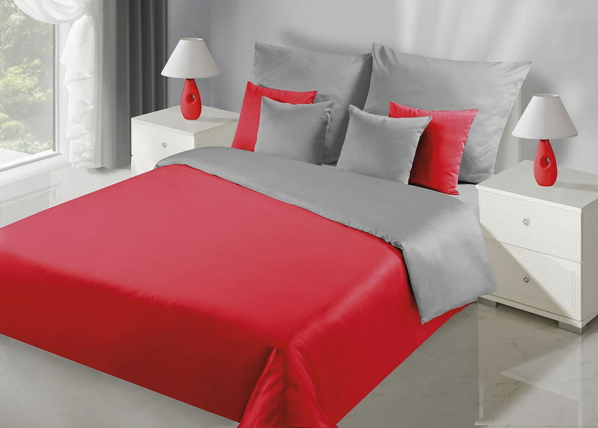 Posteľná bielizeň 200x140 cm Nova (strieborná + červená) (komplet s obliečkami na vankúše)