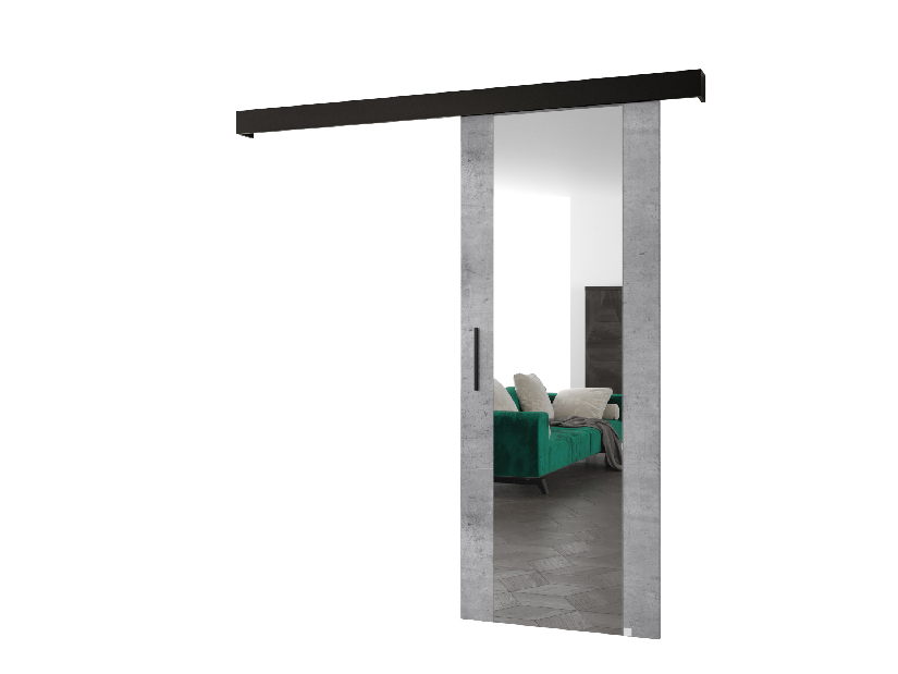 Uși culisante 90 cm Sharlene II (beton + negru mat + negru) (cu oglindă)