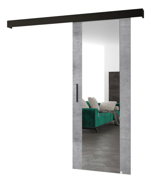 Klizna vrata 90 cm Sharlene II (beton + crna mat + crna) (s ogledalom)