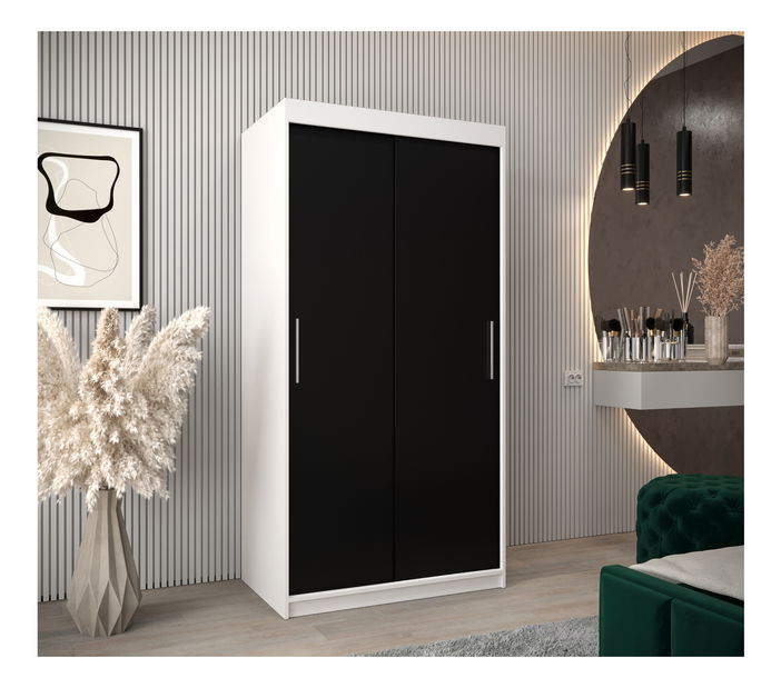 Dulap de haine 100 cm Toki (alb mat + negru mat)