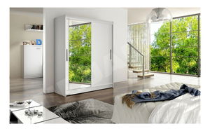 Dulap cu uși glisante Primrose VI (alb + oglindă) (fără iluminare)