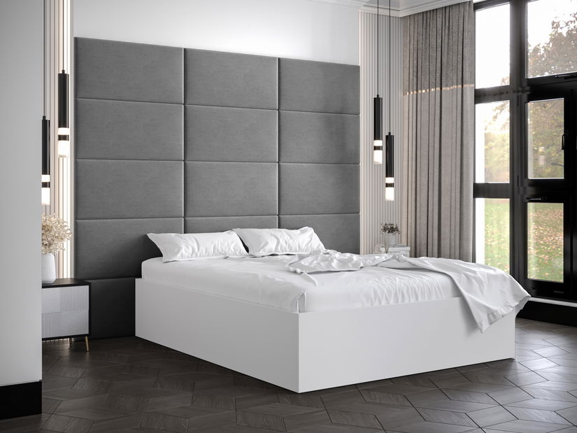 Manželská posteľ s čalúneným čelom 160 cm Brittany 1 (biela matná + sivá) (s roštom)