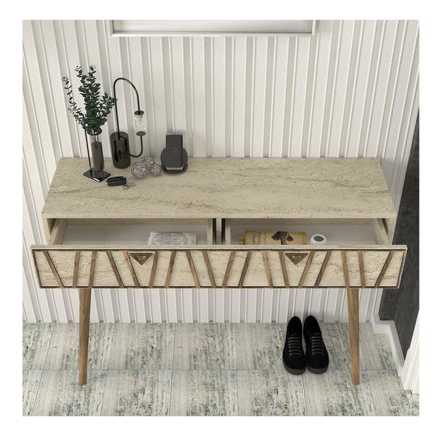 Konzolový stolík Froggy (orech + travertín) 