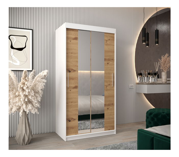 Ruhásszekrény 100 cm Toki 1 (matt fekete + artisan tölgy)