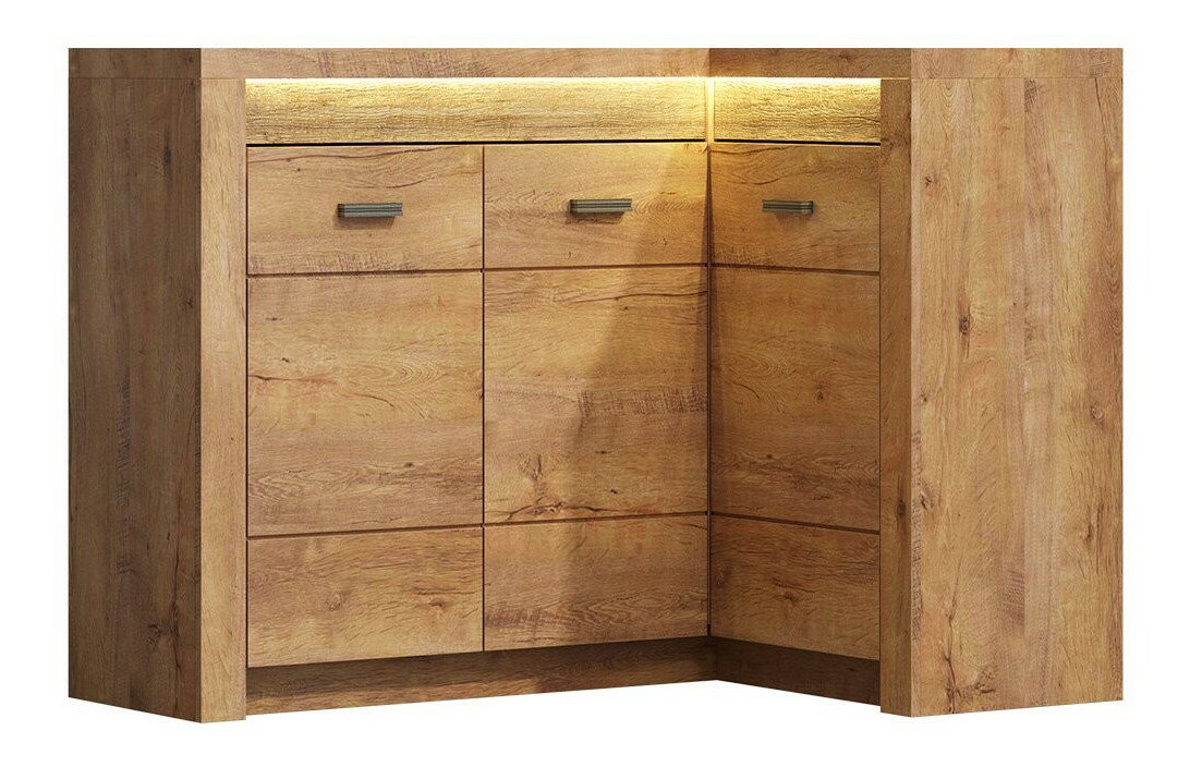 Rohová komoda Nadenas N15 K (jaseň svetlý) (osvetlenie LED teplé biele)
