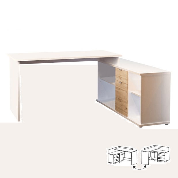 Sarok számítógépasztal Dasys VE 02 (wotan tölgy + féher)