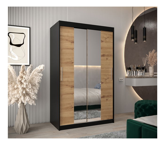 Ormar za garderobu 120 cm Toki 1 (crna mat + hrast artisan)