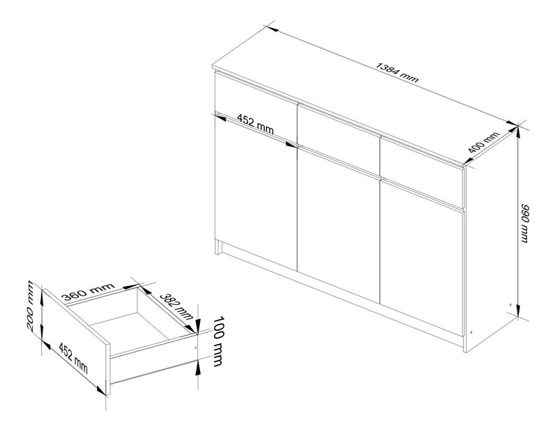 Komoda Kuwait 3D 3D (bijela + crni sjaj)
