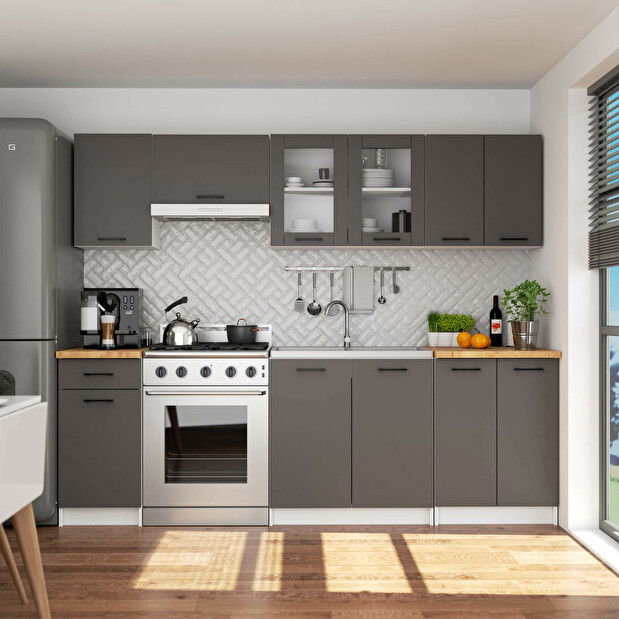 Vitrină de bucătărie superioară Organo 580 (alb + grafit)