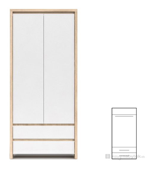 Ormar za garderobu Kaspian SZF2D2S (hrast sonoma + sjaj bijeli) 