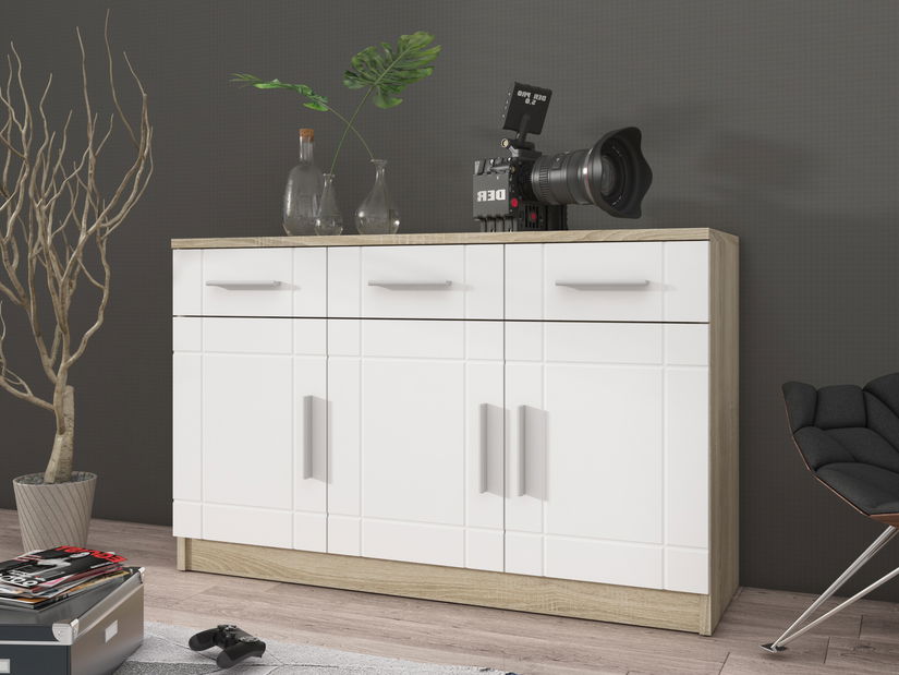 Comodă Porton 3F3S (Stejar sonoma + Alb)