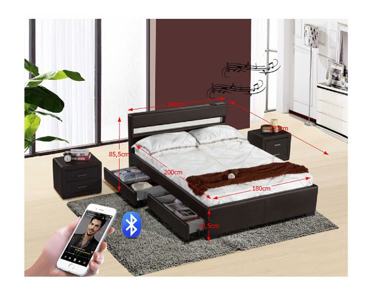 Franciaágy 180 cm Irmog (ágyráccsal, tárhellyel és LED-el)