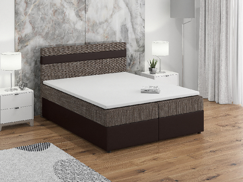 Manželská posteľ Boxspring 160x200 cm Mimosa (melírovaná hnedá + tmavohnedá) (s roštom a matracom)