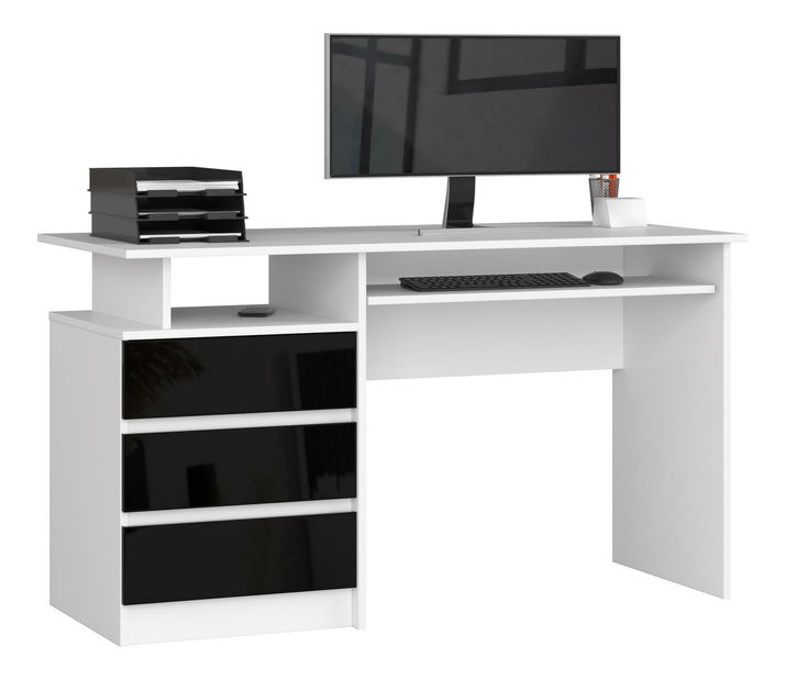 Masă PC Bronte (Alb + negru lucios)