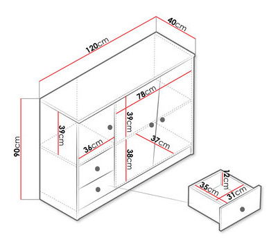 Comodă Seraphina WK7 (stejar artisan + alb + gri)