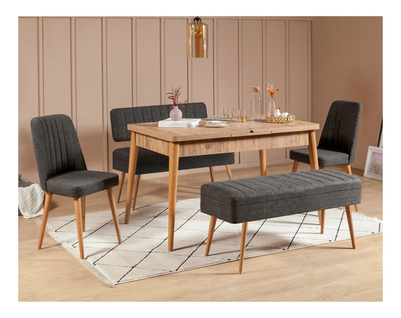 Jedálenský set Vlasta 2 (borovica atlantic + antracit) (pre 6 osôb)