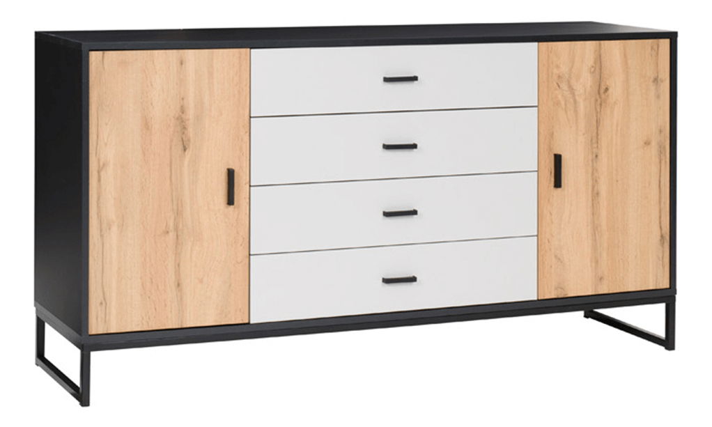 Comodă typ 5 Marlana (negru + stejar wotan + gri) 