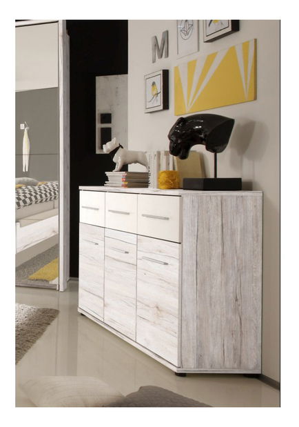 Komoda Kentucky (dub biely + biela)