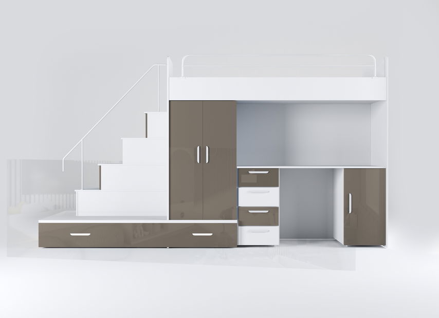 Detská posteľ Ruby V (Biela + Sivá) (s roštami)