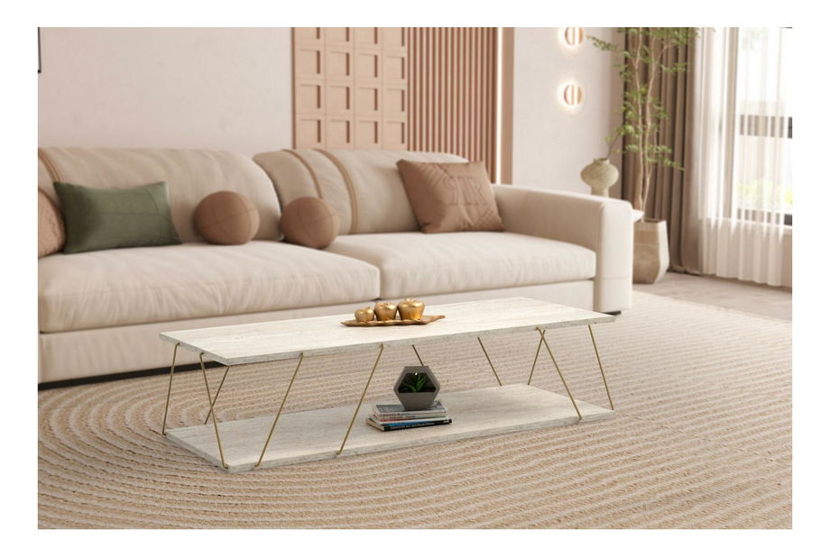 Măsuță de cafea Liana (auriu + marmură deschis)