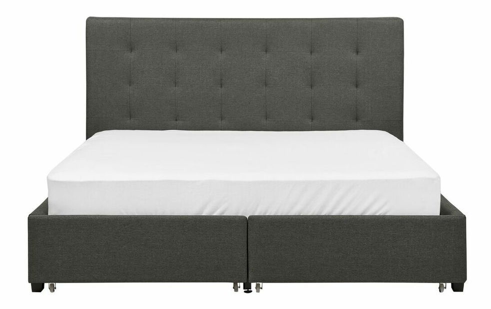 Pat matrimonial 160 cm Rhiannon (gri) (cu somieră și sp. depozitare)