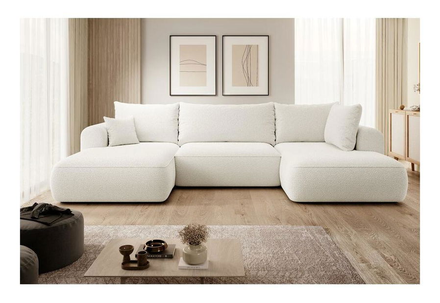 Rohová sedacia súprava v tvare U Olivo U (P) (krémová + čierna)